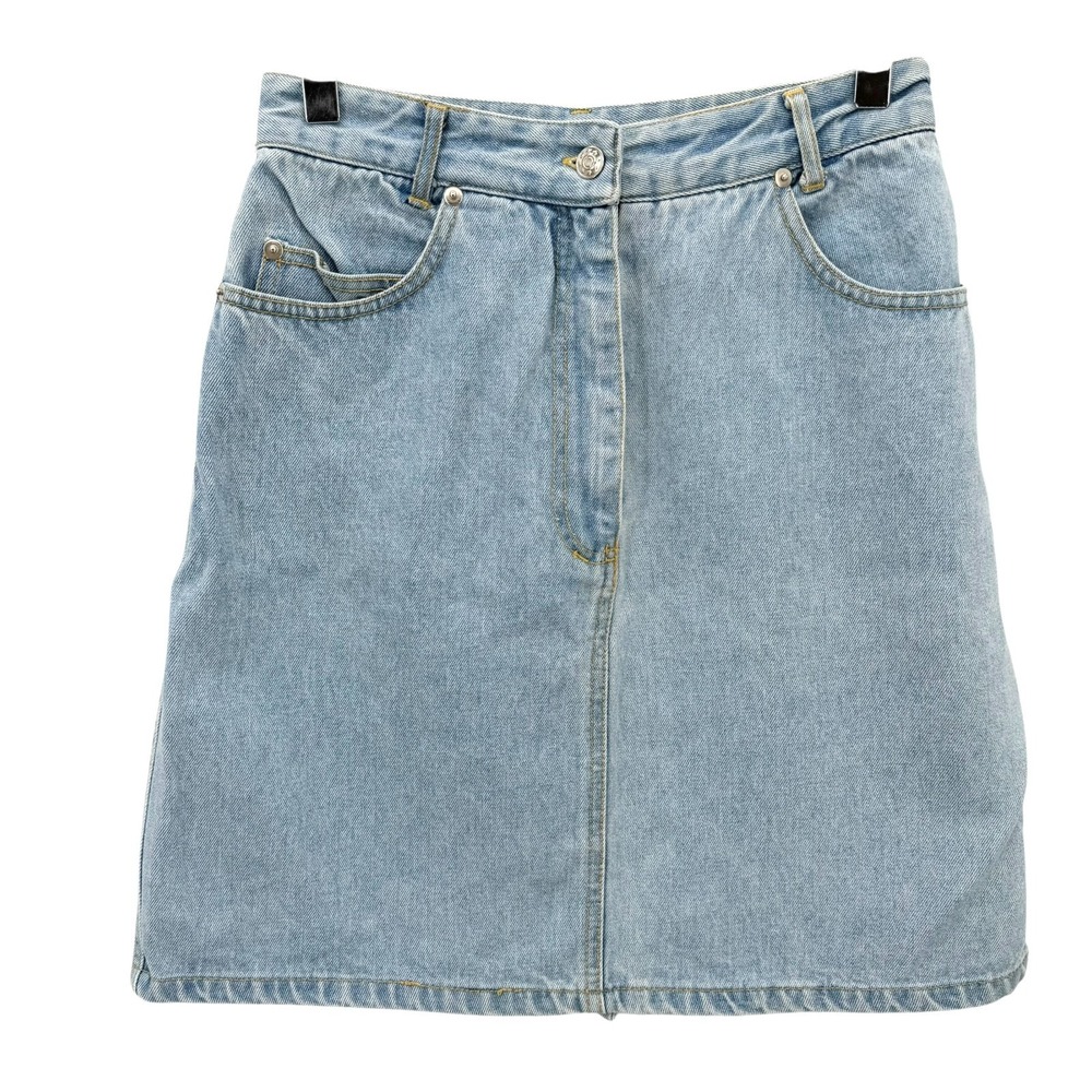 VTG‎ 90s Denim Mini Skirt Size 7 Light Wash High Rise A-Line Classic Cotton